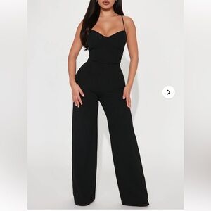 Fashion Nova “Taking Notes” High-Waist Wide-Leg Jumpsuit Pants - Black
